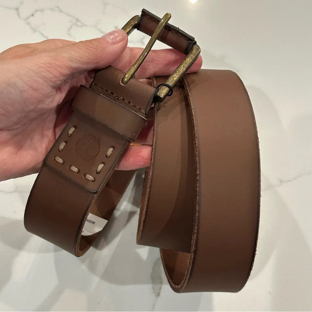 Timberland NWT Brown Genuine Leather Belt Wrapped Buckle Workwear Casual Size 38
